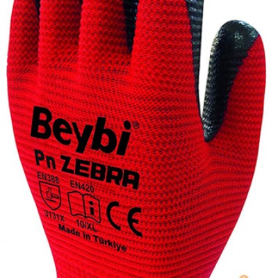 Beybi Zebra Nitril Eldiven-Kırmızı Siyah